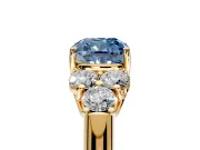 Cluster Engagement Ring Setting for Fancy Blue Cushion Cut Center with Round Cut Accent Frame and Prong Head in Yellow Gold