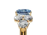 Cluster Engagement Ring Setting for Fancy Blue Radiant Cut Center with Round Cut Accent Frame and Prong Head in Yellow Gold