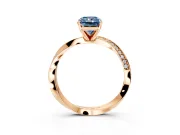 Side Accent Engagement Ring Setting for Fancy Blue Radiant Cut Center with Accent Shoulders and Prong Head in Rose Gold