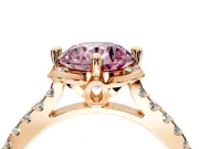 Floral Engagement Ring Setting for Fancy Pink Round Cut Center with Pave Band and Floral Prong Head in Rose Gold