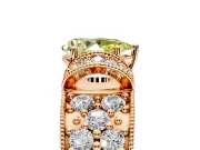Pave Engagement Ring Setting for Fancy Yellow Pear-Shaped Center with Curved Accent Rows, Openwork and Prong Head in Rose Gold