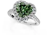 Halo Engagement Ring Setting for Fancy Green Heart-Shaped Center with Raised Halo, Pave Band and Prong Head in Platinum