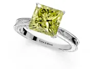Solitaire Engagement Ring Setting for Fancy Yellow Princess Cut Center with Engraved Milgrain Band and Prong Head in Sterling Silver