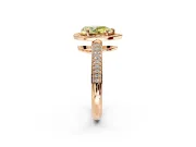 Milgrain Halo Engagement Ring Setting for Fancy Yellow Pear-Shaped Center with Three-Sided Pave Band and Prong Head in Rose Gold