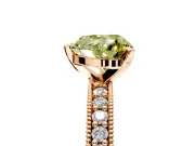 Milgrain Pave Engagement Ring Setting for Fancy Yellow Heart-Shaped Center with Accent Band and Prong Head in Rose Gold