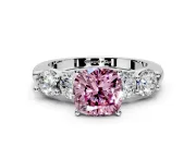 5 Stone Engagement Ring Setting for Fancy Pink Cushion Cut Center with Graduated Accents and Prong Head in Sterling Silver