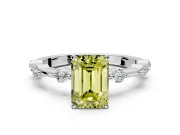 Solitaire Engagement Ring Setting for Fancy Yellow Emerald Cut Center with Bezel Station Band and Prong Head in Platinum
