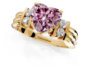 Solitaire Engagement Ring Setting for Fancy Pink Heart-Shaped Center with Grooved Bar Accent Band and Prong Head in Yellow Gold
