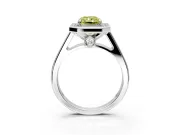 Halo Engagement Ring Setting for Fancy Yellow Radiant Cut Center with Outer Bezel Rim, Pave Band and Prong Head in Platinum