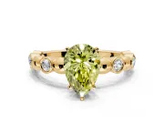 Solitaire Engagement Ring Setting for Fancy Yellow Pear-Shaped Center with Beaded Bezel Station Band and Prong Head in Yellow Gold