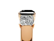 3 Stone Engagement Ring Setting for Fancy Black Princess Cut Center with Raised Basket Heads and Prong Head in Rose Gold