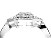 Cluster Engagement Ring Setting for Emerald Cut Center with Milgrain Shoulder Clusters and Prong Head in Sterling Silver
