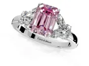 Solitaire Engagement Ring Setting for Fancy Pink Emerald Cut Center with Marquise Flower Shoulders and Prong Head in Sterling Silver