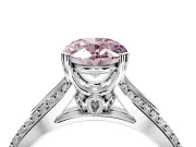 Solitaire Engagement Ring Setting for Fancy Pink Oval Center with Pave Rail Split Shank and Prong Head in Platinum