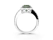 Accent Halo Engagement Ring Setting for Fancy Green Princess Cut Center with Full-Length Pave Band and Prong Head in White Gold