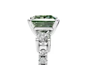3 Stone Engagement Ring Setting for Fancy Green Princess Cut Center with Round Cut Side Accents and Prong Head in Sterling Silver