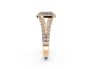 Halo Engagement Ring Setting for Emerald Cut Center with Narrow Pave Split Shank and Prong Head in Rose Gold