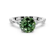 Solitaire Engagement Ring Setting for Fancy Green Round Cut Center with Bezel Station Band and Prong Head in Platinum