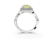 Halo Engagement Ring Setting for Fancy Yellow Princess Cut Center with Leaf Motif Split Shank and Prong Head in Sterling Silver