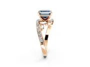 Solitaire Engagement Ring Setting for Fancy Blue Asscher Cut Center with Pave Bypass Twist Band and Prong Head in Rose Gold