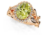 Halo Engagement Ring Setting for Fancy Yellow Oval Center with Leaf Motif Split Shank and Prong Head in Rose Gold