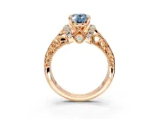 Solitaire Engagement Ring Setting for Fancy Blue Oval Center with Filigree Accent Basket and Prong Head in Rose Gold