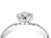 Solitaire Engagement Ring Setting for Pear-Shaped Center with Milgrain-Edged Pave Band and Prong Head in Sterling Silver