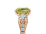 3 Stone Engagement Ring Setting for Fancy Yellow Asscher Cut Center with Crossover Basket, Pave Band and Prong Head in Rose Gold