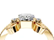 Solitaire Engagement Ring Setting for Radiant Cut Center with Twisted Band and Scroll Prong Head in Yellow Gold