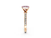 Open Basket Engagement Ring Setting for Fancy Pink Radiant Cut Center with Pave Band and Prong Head in Rose Gold