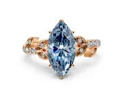 Leaf Motif Engagement Ring Setting for Fancy Blue Marquise Center with Pave Band and Prong Head in Rose Gold