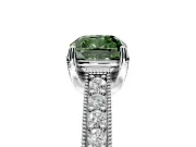 Solitaire Engagement Ring Setting for Fancy Green Cushion Cut Center with Milgrain-Framed Pave Band and Prong Head in Platinum