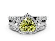 Halo Engagement Ring Setting for Fancy Yellow Heart-Shaped Center with Wide-Open Pave Split Shank and Prong Head in Sterling Silver