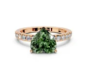 Solitaire Engagement Ring Setting for Fancy Green Heart-Shaped Center with Round Cut Pave Band and Prong Head in Rose Gold