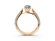 Solitaire Engagement Ring Setting for Fancy Blue Pear-Shaped Center with Multi-Row Accents and Prong Head in Rose Gold