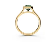 Solitaire Engagement Ring Setting for Fancy Green Cushion Cut Center with V Split Shank and Bezel Head in Yellow Gold