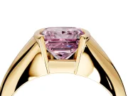 Tension Engagement Ring Setting for Fancy Pink Princess Cut Center with Wide Tapered Band and Tension Head in Yellow Gold