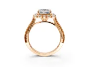 Milgrain Halo Engagement Ring Setting for Princess Cut Center with Bezel Point Accents and Prong Head in Rose Gold