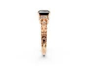 Solitaire Engagement Ring Setting for Fancy Black Princess Cut Center with Filigree Band and Prong Head in Rose Gold