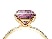 Solitaire Engagement Ring Setting for Fancy Pink Princess Cut Center with Fine Pave Accents and Prong Head in Yellow Gold