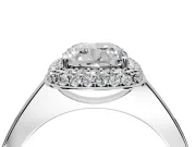 Halo Engagement Ring Setting for Cushion Cut Center with Plain Tapered Band and Prong Head in Sterling Silver
