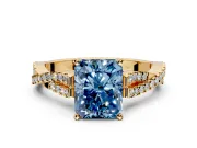 Solitaire Engagement Ring Setting for Fancy Blue Radiant Cut Center with Twisted Pave Split Shank and Prong Head in Yellow Gold