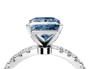 Open Basket Engagement Ring Setting for Fancy Blue Princess Cut Center with Pave Band and Prong Head in Sterling Silver