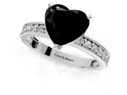 Milgrain Pave Engagement Ring Setting for Fancy Black Heart-Shaped Center with Accent Band and Prong Head in Sterling Silver