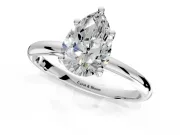 Hidden Halo Engagement Ring Setting for Pear-Shaped Center with Thin Round-Wire Band and Prong Head in White Gold