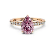 Solitaire Engagement Ring Setting for Fancy Pink Pear-Shaped Center with Fine Pave Band and Prong Head in Rose Gold