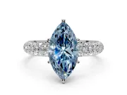 Solitaire Engagement Ring Setting for Fancy Blue Marquise Center with Domed Multi-Row Pave Band and Prong Head in Sterling Silver