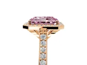 Halo Engagement Ring Setting for Fancy Pink Radiant Cut Center with Pave Accents, Heart Basket and Prong Head in Rose Gold