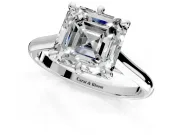 Solitaire Engagement Ring Setting for Asscher Cut Center with Cathedral Band and Prong Head in Sterling Silver