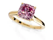 Solitaire Engagement Ring Setting for Fancy Pink Cushion Cut Center with Narrow Cathedral Band and Prong Head in Yellow Gold